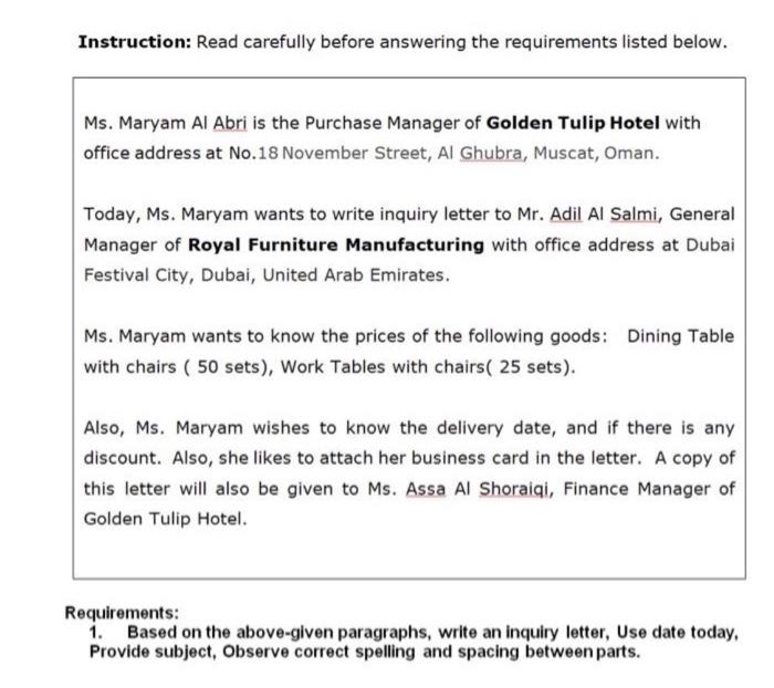 Instruction: Read carefully before answering the