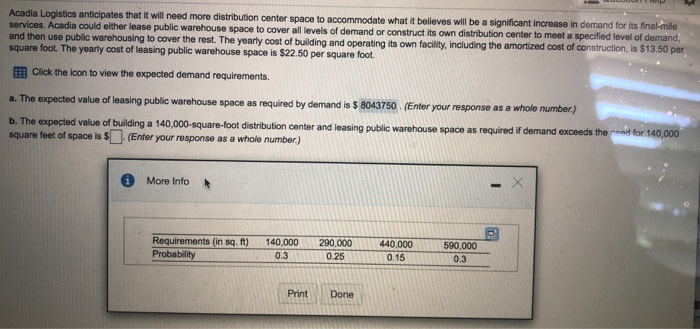 solve part b CORRECTLY Acadia Logistics