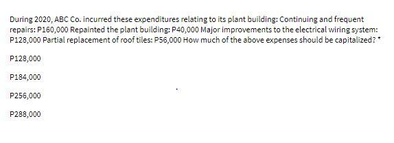 During 2020, ABC Co. incurred these expenditures