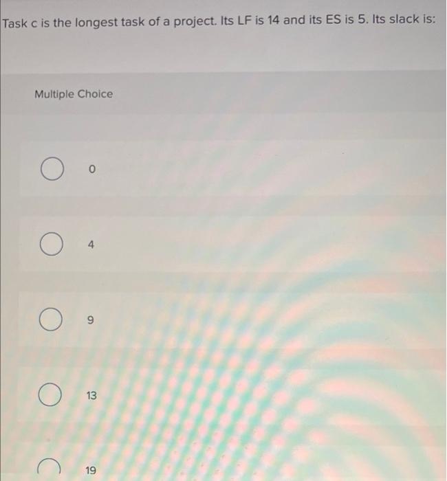 Task c is the longest task of a project. Its LF