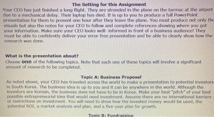 The Setting for this Assignment Your CEO has just