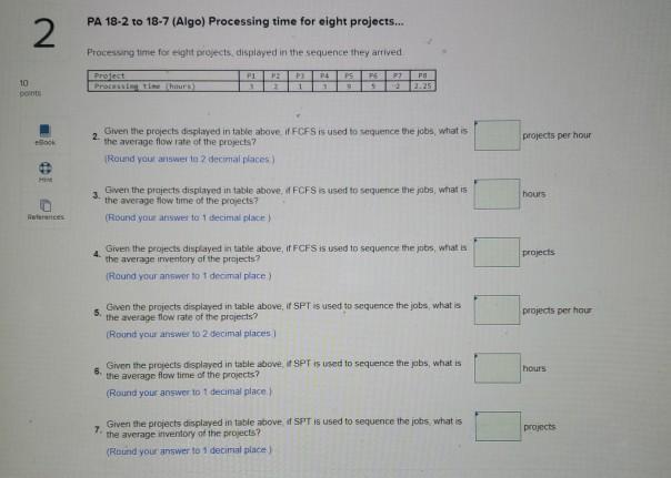 PA 18-2 to 18-7 (Algo) Processing time for eight