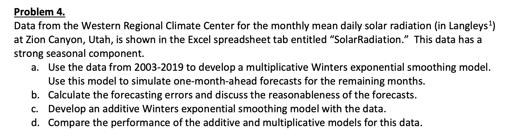 Problem 4. Data from the Western Regional Climate