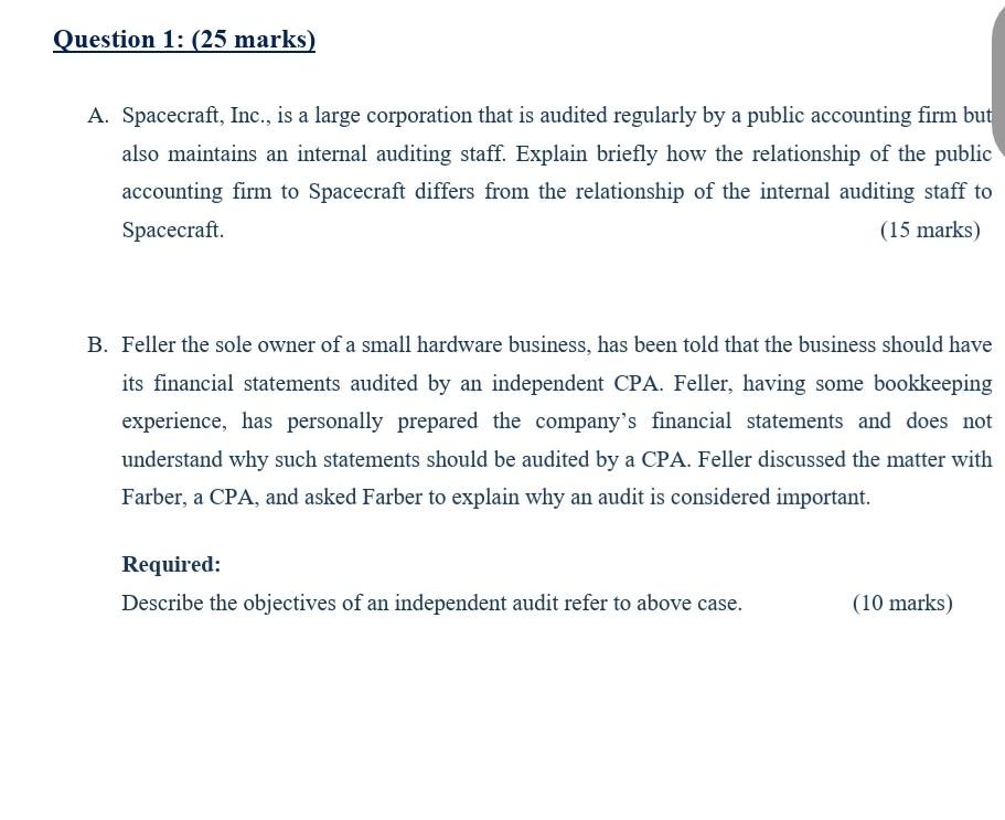 Question 1: (25 marks) A. Spacecraft, Inc., is a