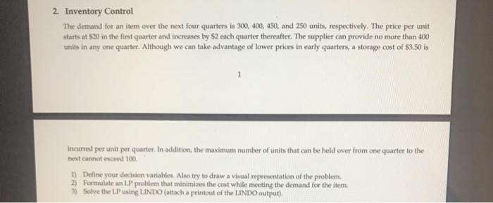 2. Inventory Control The demand for an item over