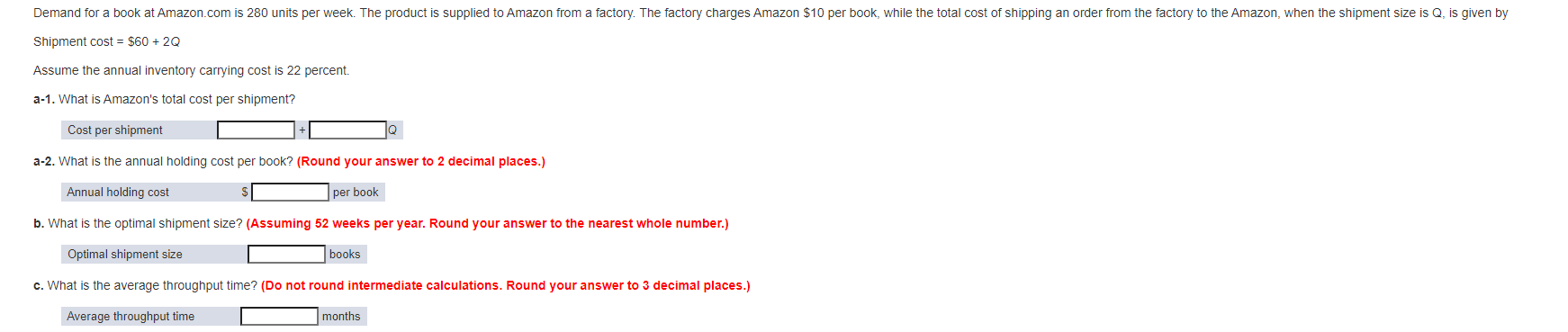 Demand for a book at Amazon.com is 280 units per