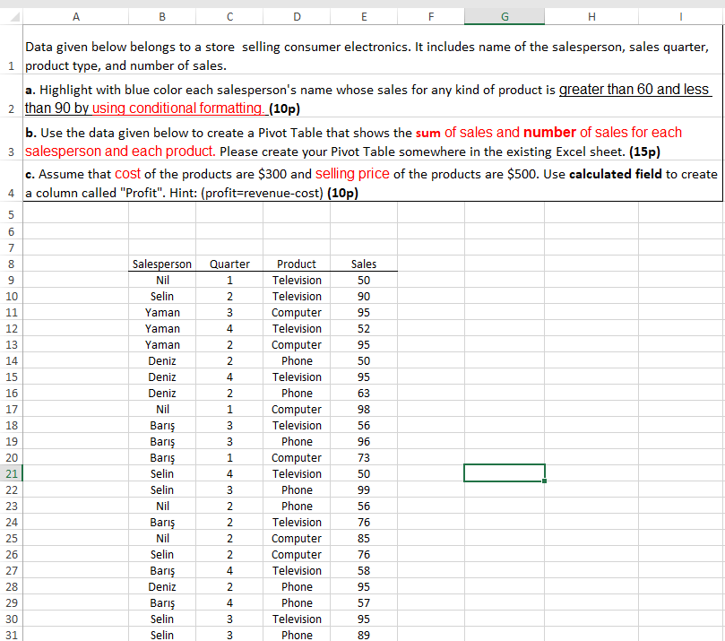 A B B F G H Data given below belongs to a store