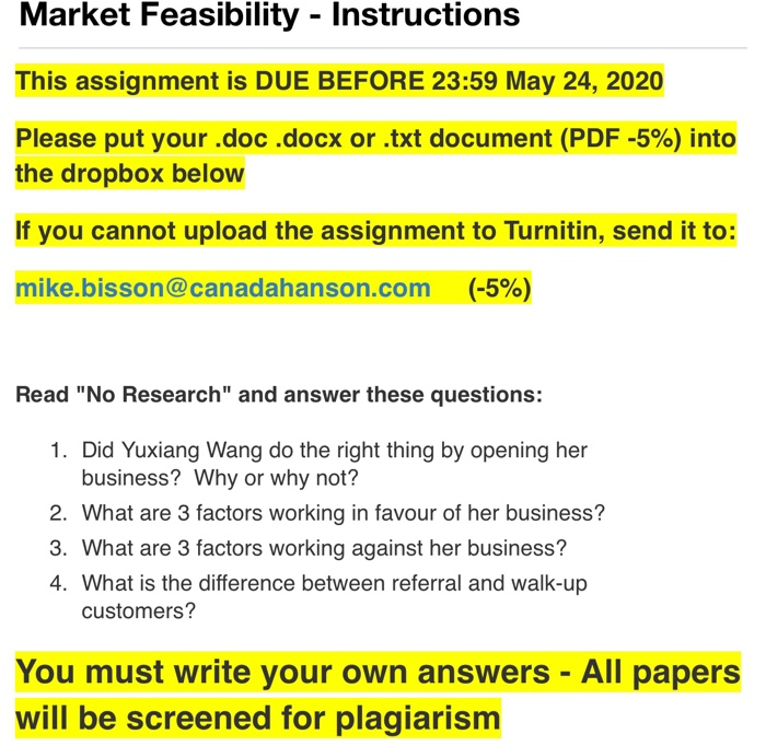 Market Feasibility - Instructions This assignment