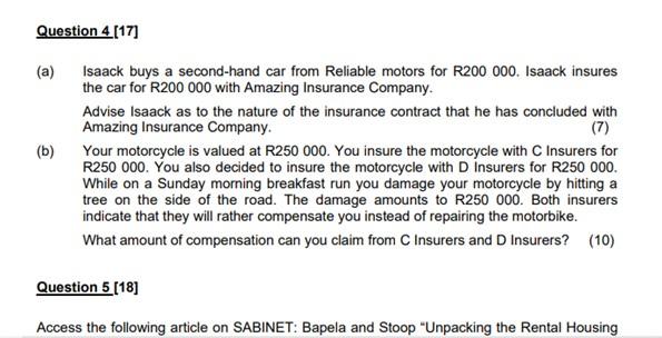 Question 4 [17] (a) Isaack buys a second-hand car