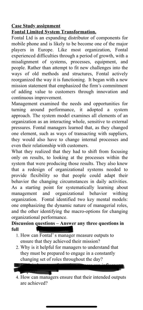 Case Study assignment Fontal Limited System