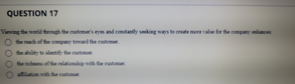 QUESTION 17 Viewing the world through the