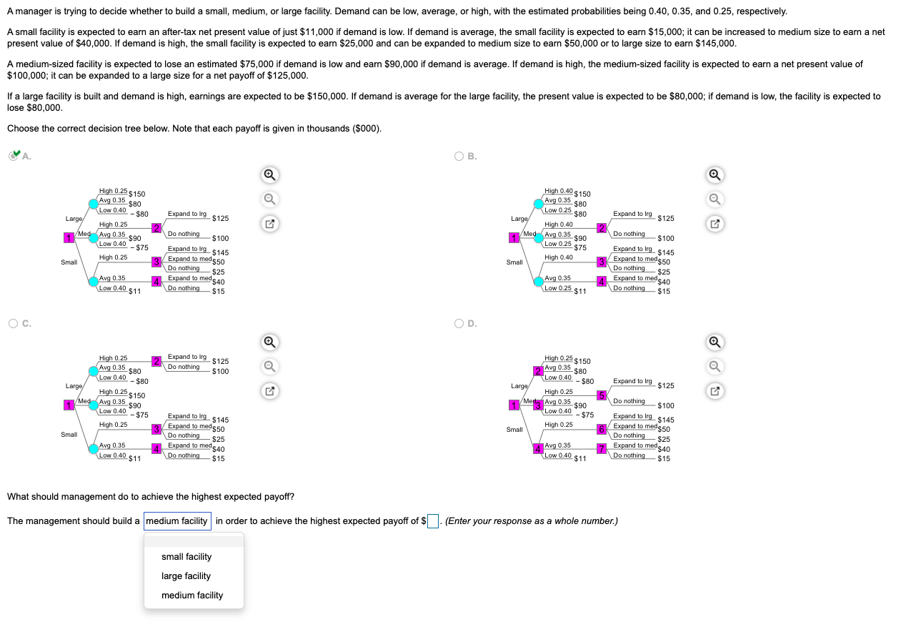 A manager is trying to decide whether to build a