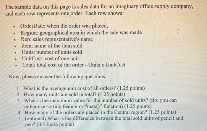 The sample data on this page is sales data for an