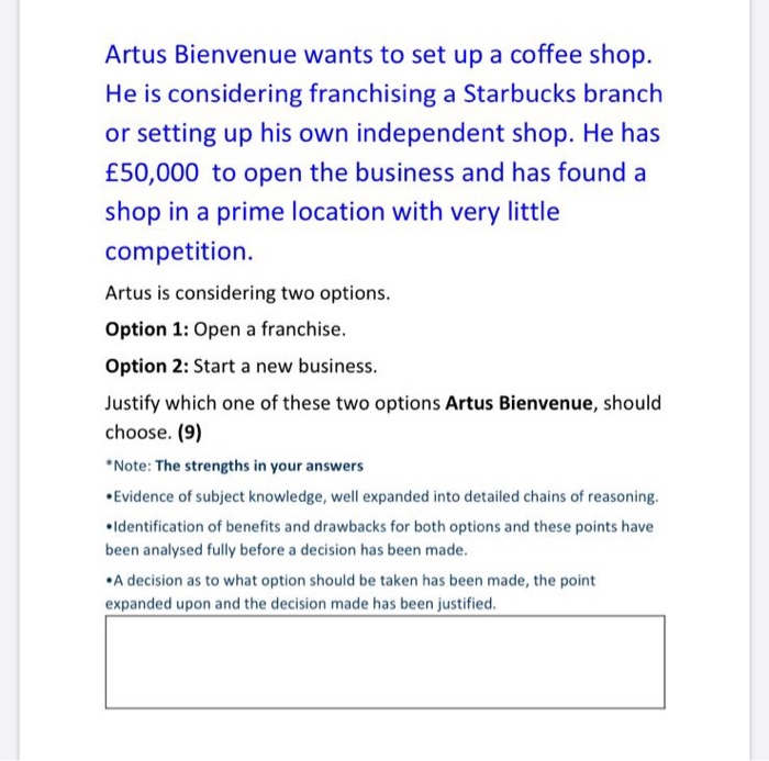 Artus Bienvenue wants to set up a coffee shop. He