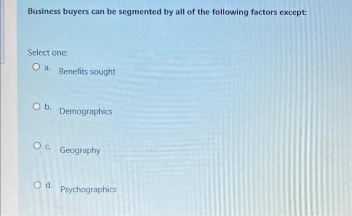 Business buyers can be segmented by all of the