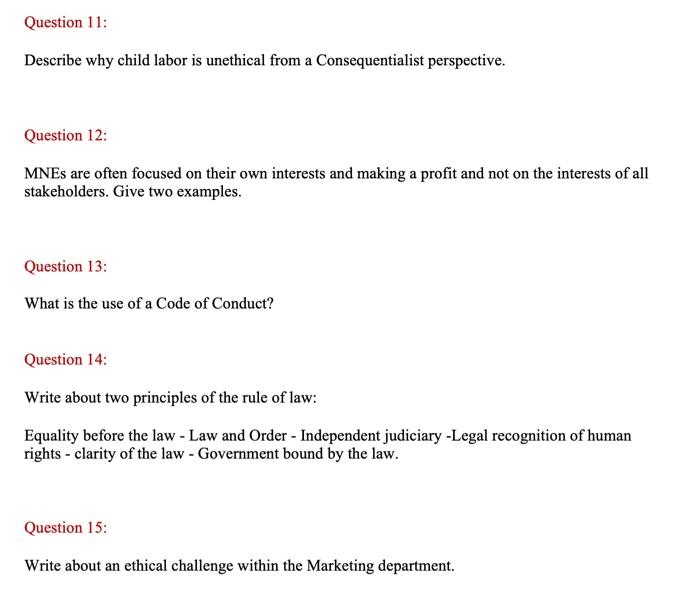 please answer the questions from 11 to 15 (Note: