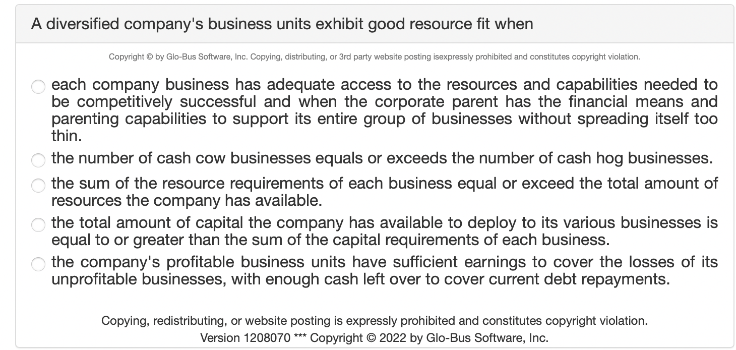 A diversified company's business units exhibit