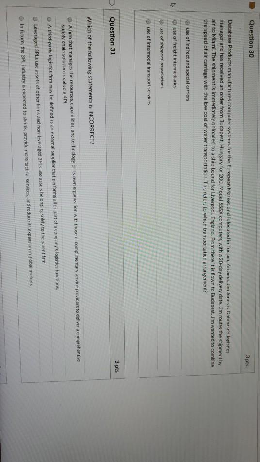 Question 30 3 pts Database Products manufactures