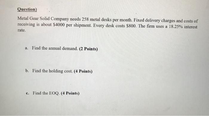 Question) Metal Gear Solid Company needs 258