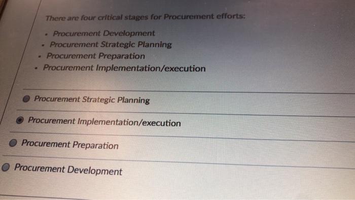 There are four critical stages for Procurement