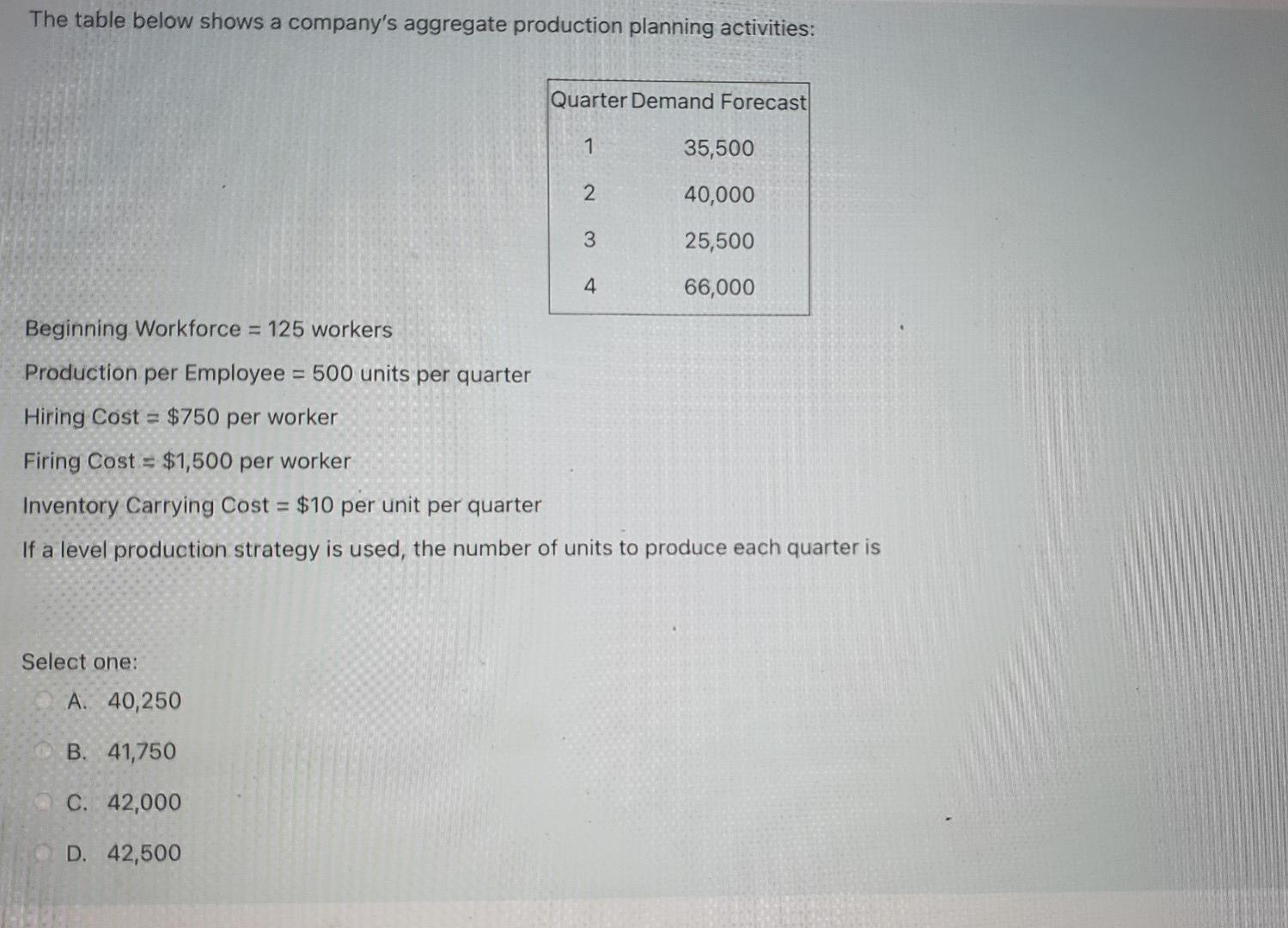 The table below shows a company's aggregate