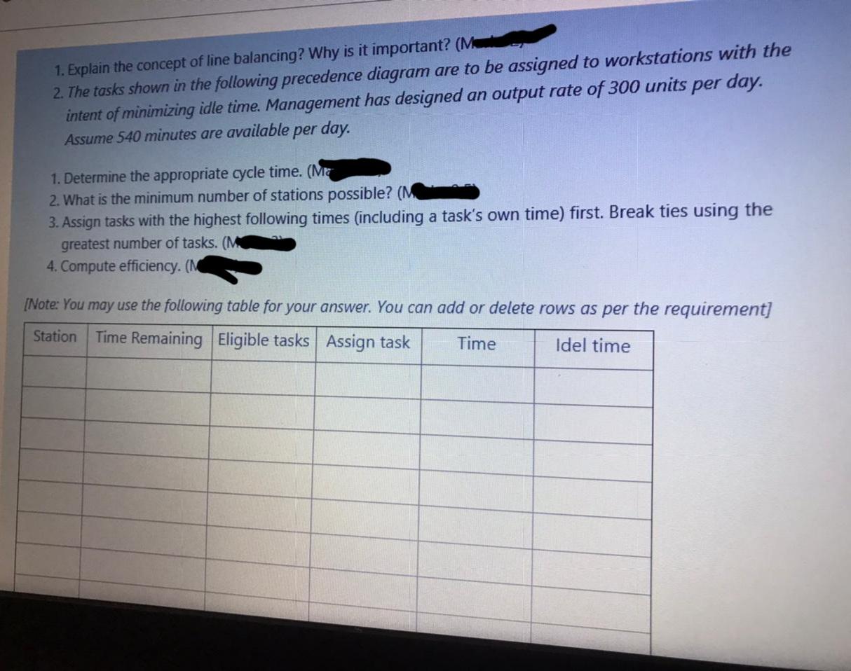 1. Explain the concept of line balancing? Why is