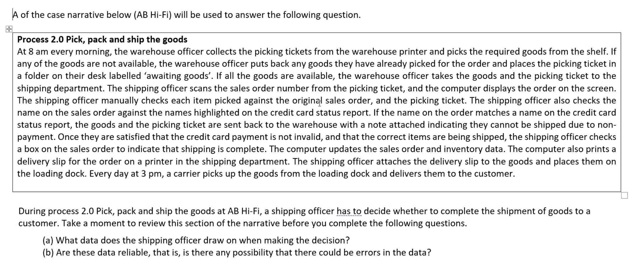 A of the case narrative below (AB Hi-Fi) will be