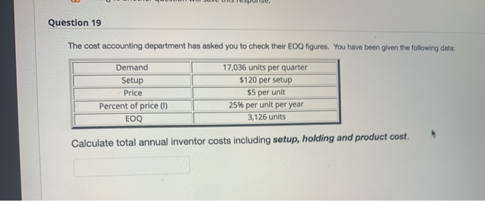 CO Juve espulse. Question 19 The cost accounting