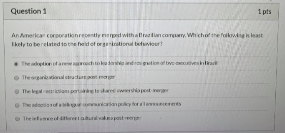 Question 1 1 pts An American corporation recently