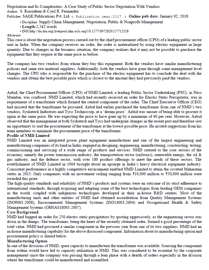 Referring to the below case study, Answer the