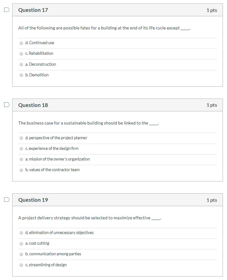 Question 17 1 pts All of the following are