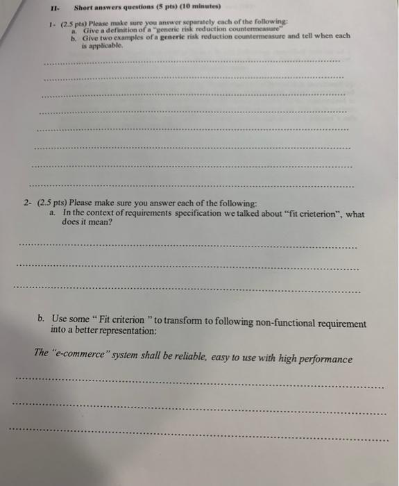 Short answers questions (5 pts) (10 minutes) 1.
