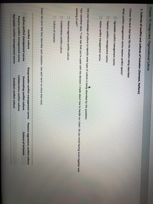 Chapter 15: Assignment: Organizational Culture 2.