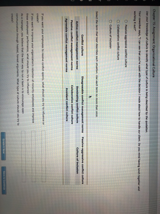 Chapter 15: Assignment: Organizational Culture 2.