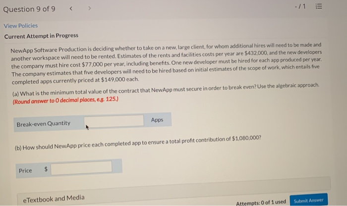 < Question 9 of 9 -/1 View Policies Current