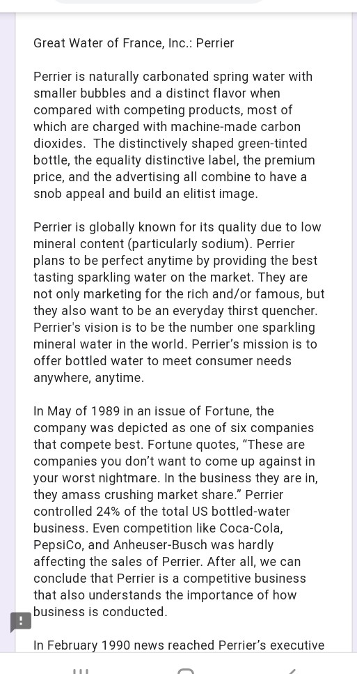 Great Water of France, Inc.: Perrier Perrier is