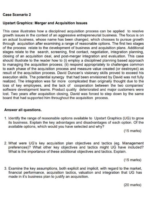 This is a question. Case Scenario 2 Upstart