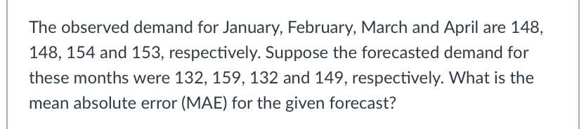 The observed demand for January, February, March