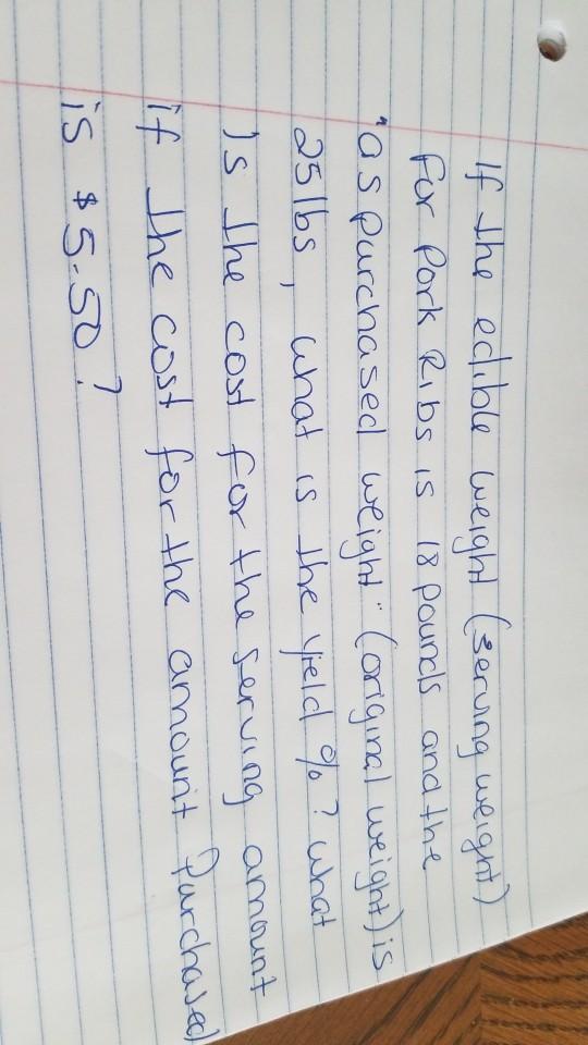 If the edible weight (serving weight) for Pork