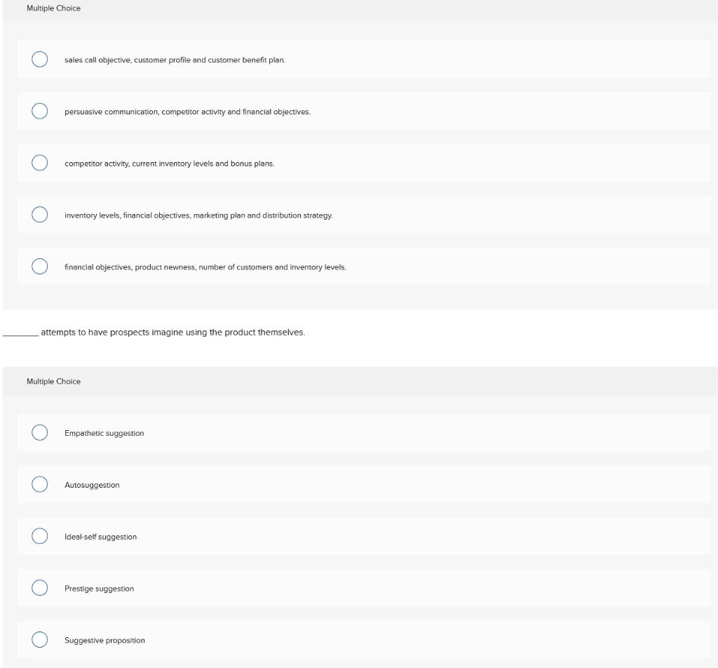 Multiple Choice sales call objective, customer