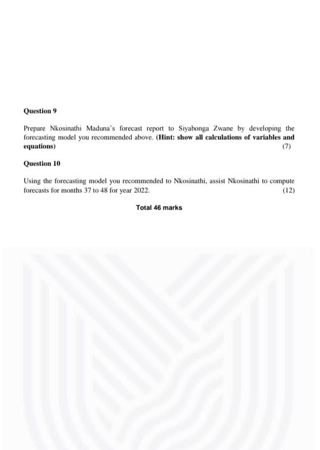 Question 9 Prepare Nkosinathi Maduna's forecast