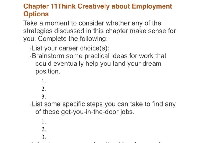 Chapter 11Think Creatively about Employment