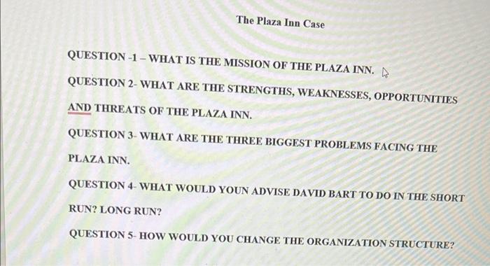 The Plaza Inn Case QUESTION-1 - WHAT IS THE
