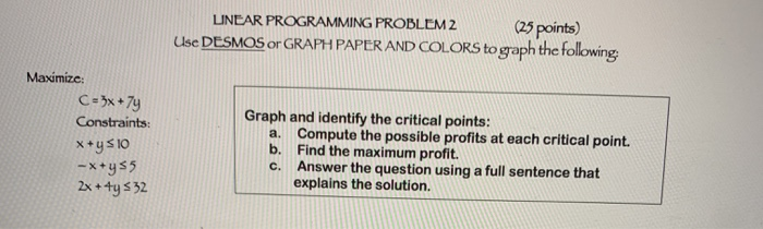 LINEAR PROGRAMMING PROBLEM 2 (25 points) Use