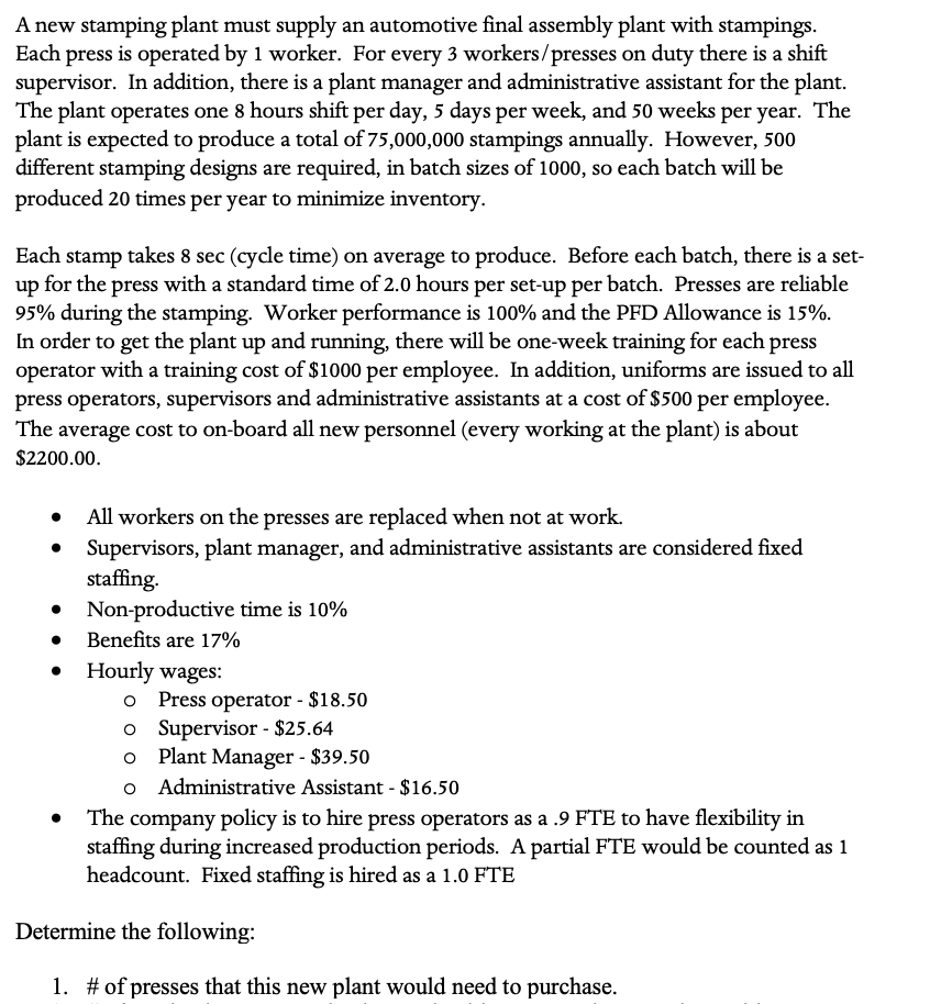 undefine A new stamping plant must supply an