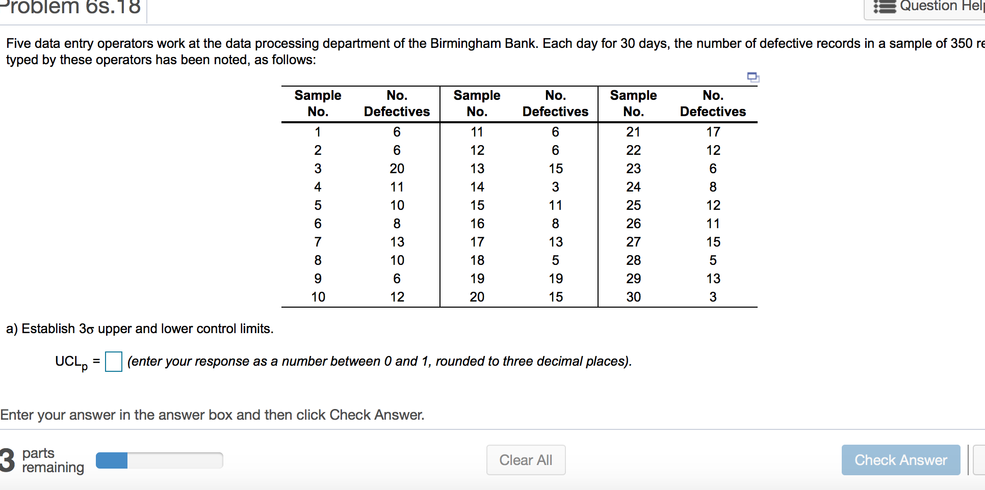 Problem 6s. 18 Question Hel Five data entry