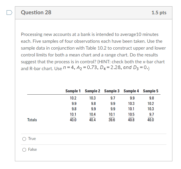 Question 28 1.5 pts Processing new accounts at a