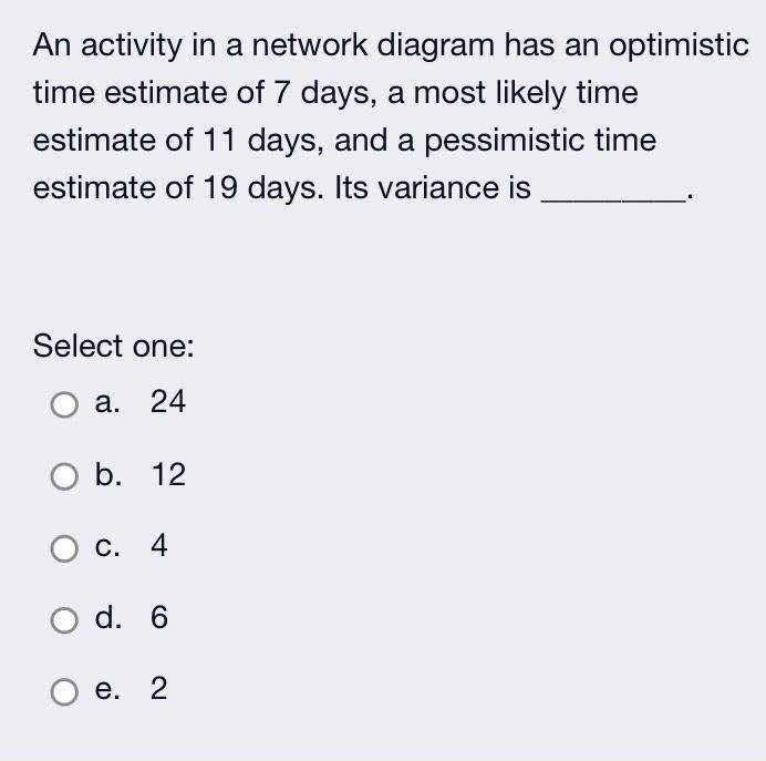 An activity in a network diagram has an