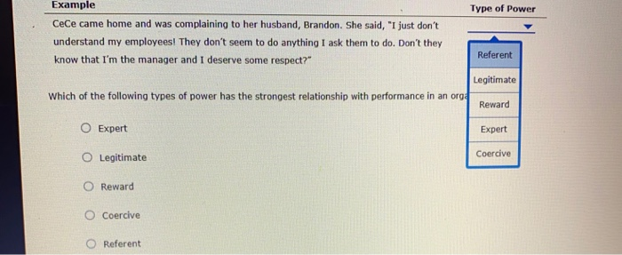 Example Type of Power CeCe came home and was