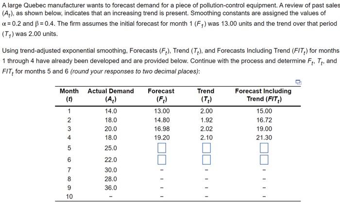 A large Quebec manufacturer wants to forecast